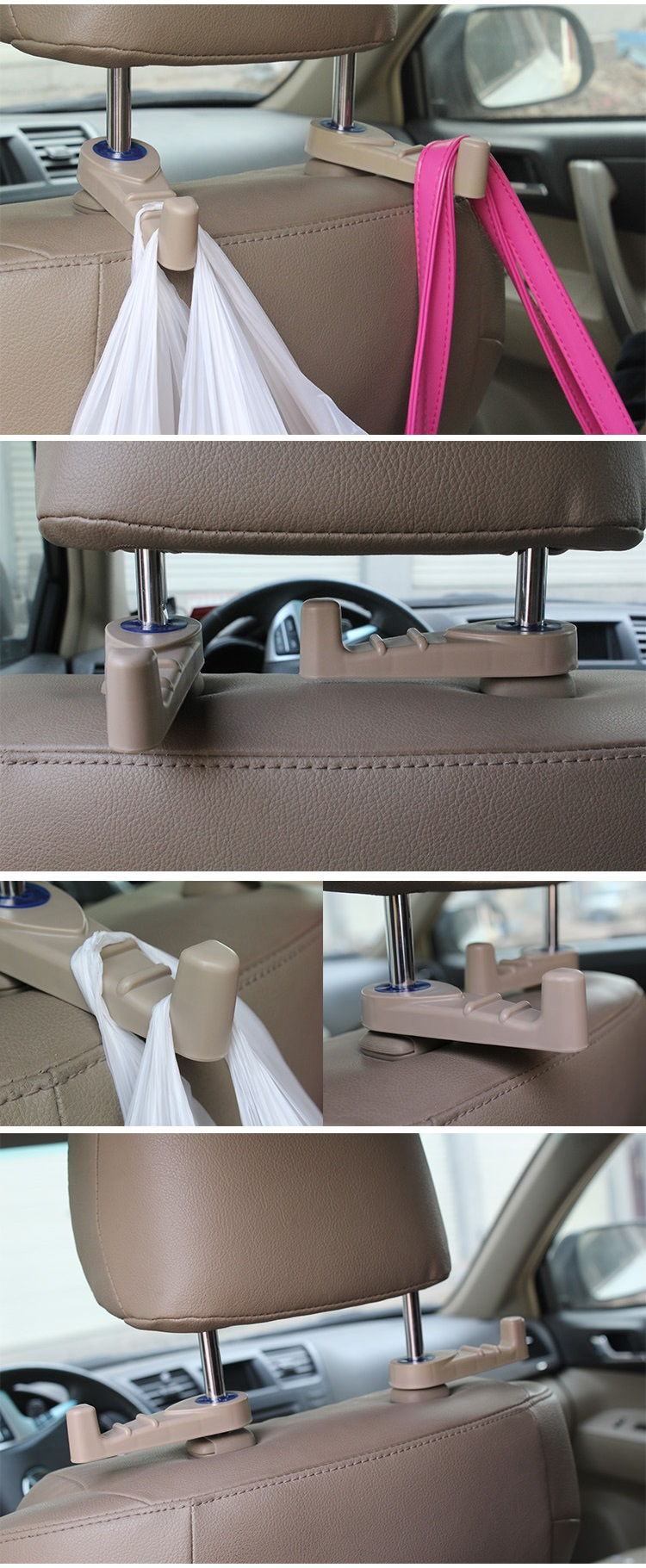 Double Multipurpose Car Hooks Hold Grocery Bags